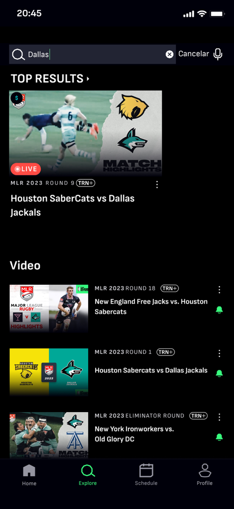 The Rugby Network - Search results for Dallas MLR games on The Rugby Network mobile app
