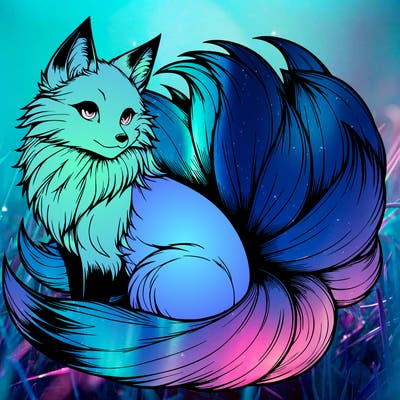 realistic detailed 9 tailed anime fox