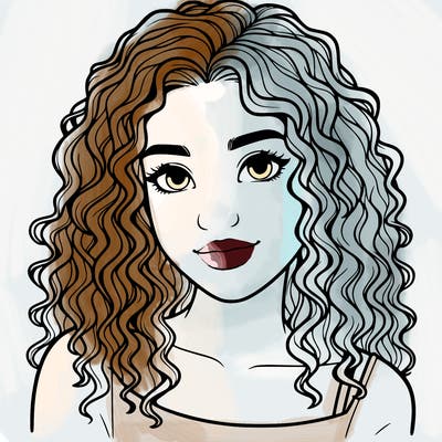 realistic, teenage girl with curly hair