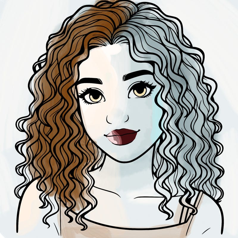 realistic, teenage girl with curly hair