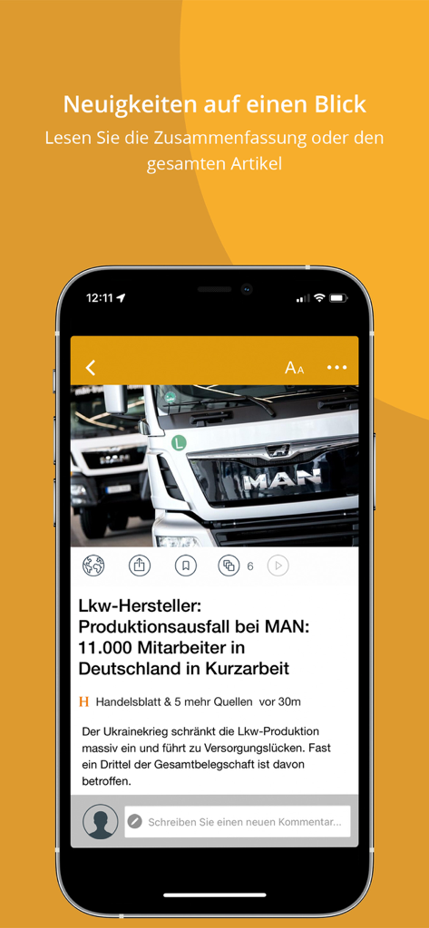 Sportnachrichten & Ergebnisse - iPhone screenshot of the Sportnachrichten and Ergebnisse app displaying a news article summary in German