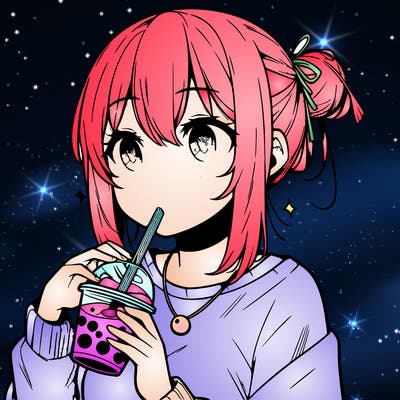 manga character drinking boba