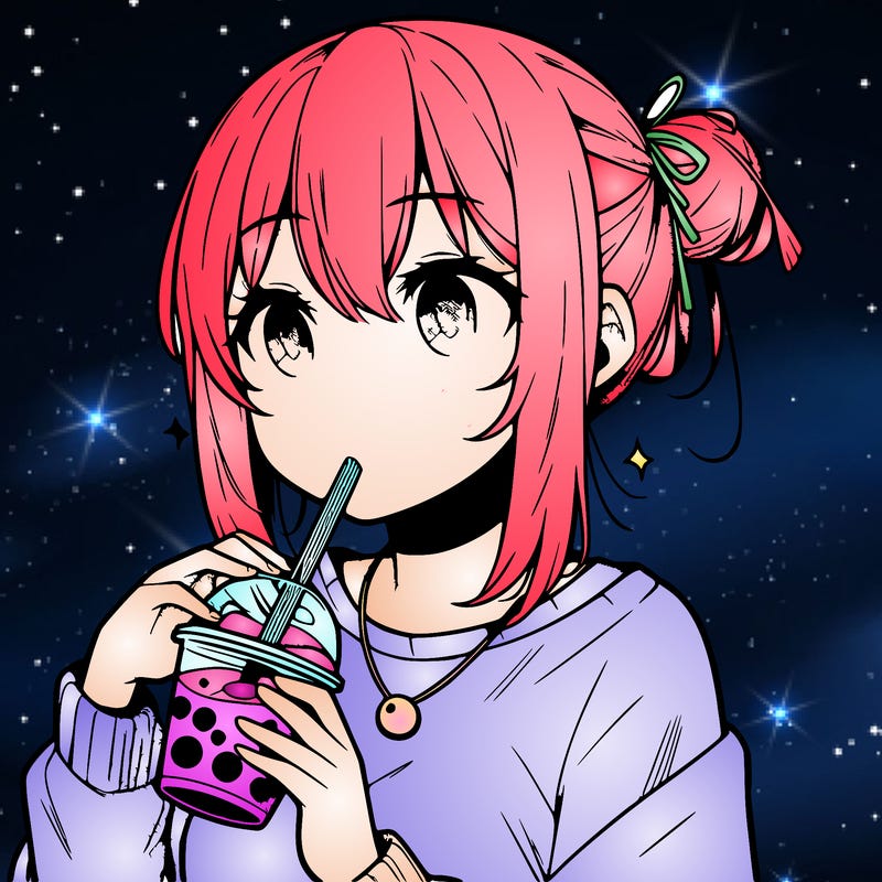 manga character drinking boba