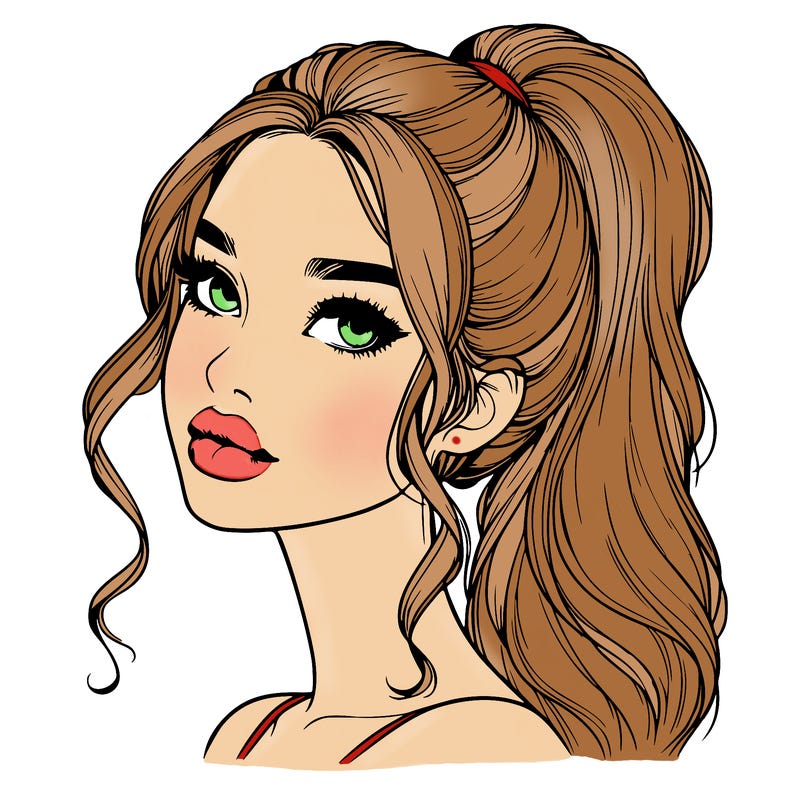 realistic girl with a ponytail on her hair and lips