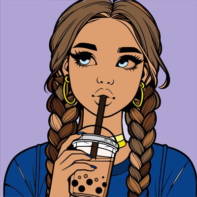 realistic girl with braided hair drinking boba