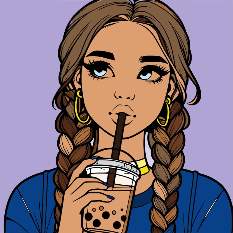 realistic girl with braided hair drinking boba