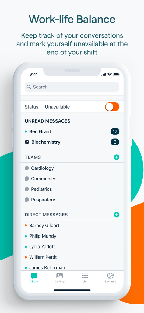Pando - Connecting Healthcare - Interface de l'application Pando montrant la fonctionnalité Équilibre Vie Professionnelle-Vie Personnelle avec un interrupteur pour vous signaler comme indisponible