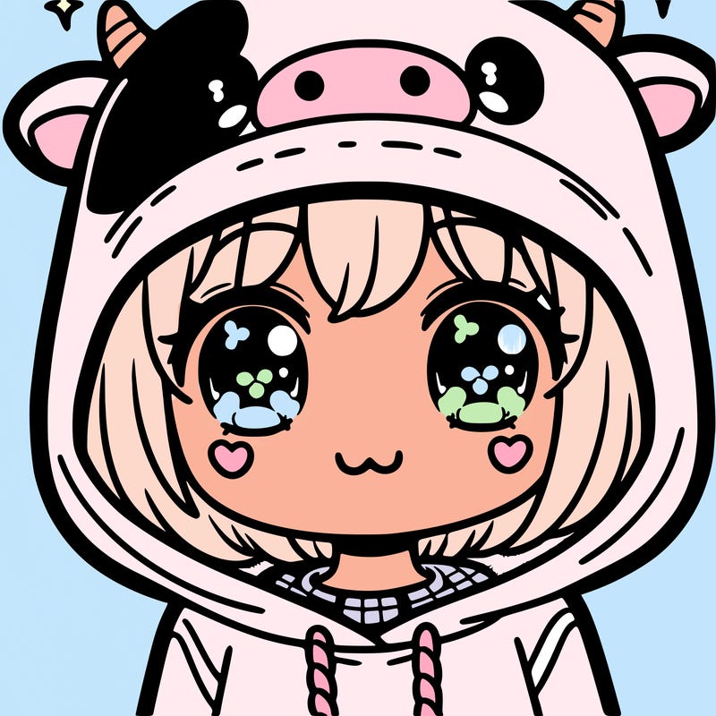 kawaii girl with cow hoodie