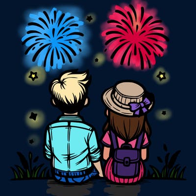 couple watching fireworks
