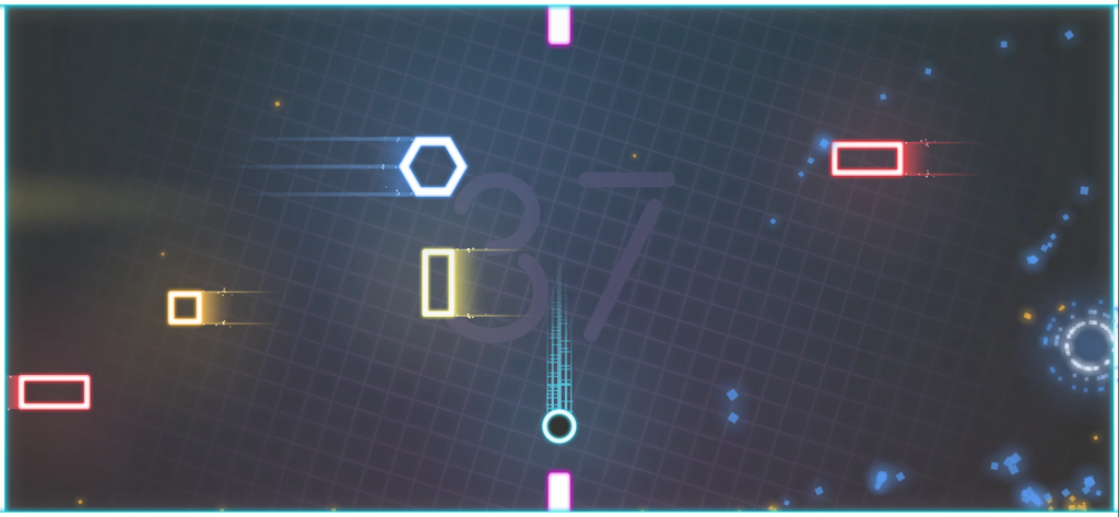 Ding Dong XL - Neon circle player dodging geometric obstacles in Ding Dong XL arcade game