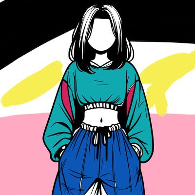 realistic girl faceless with baggy pants and a crop top