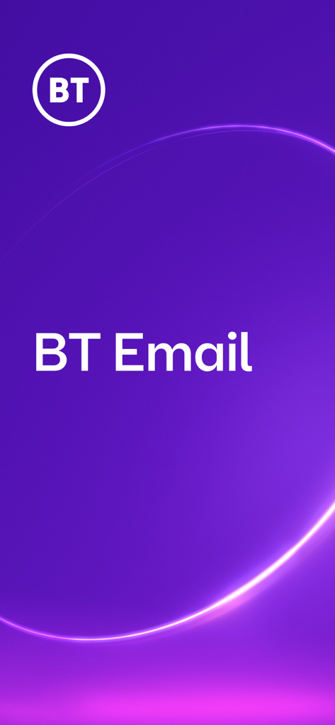 BT Email app splash screen with logo on purple background