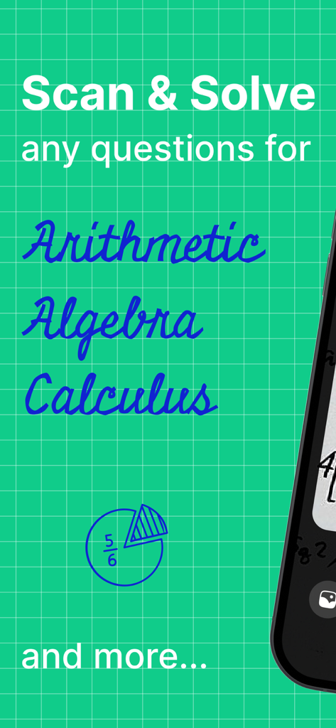 Math Solver AI Homework Helper - Math Solver AI app promotional screen showing scan and solve features for arithmetic algebra and calculus