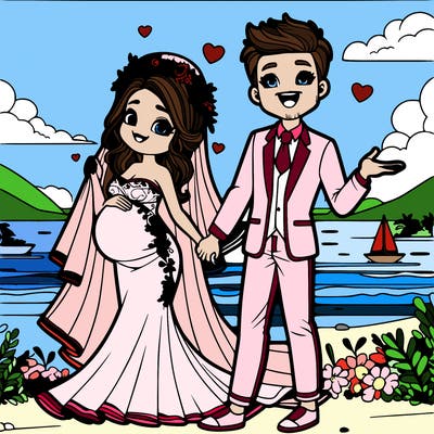 a pregnant girl who gets married to the most handsome man in the world on a beautiful beach