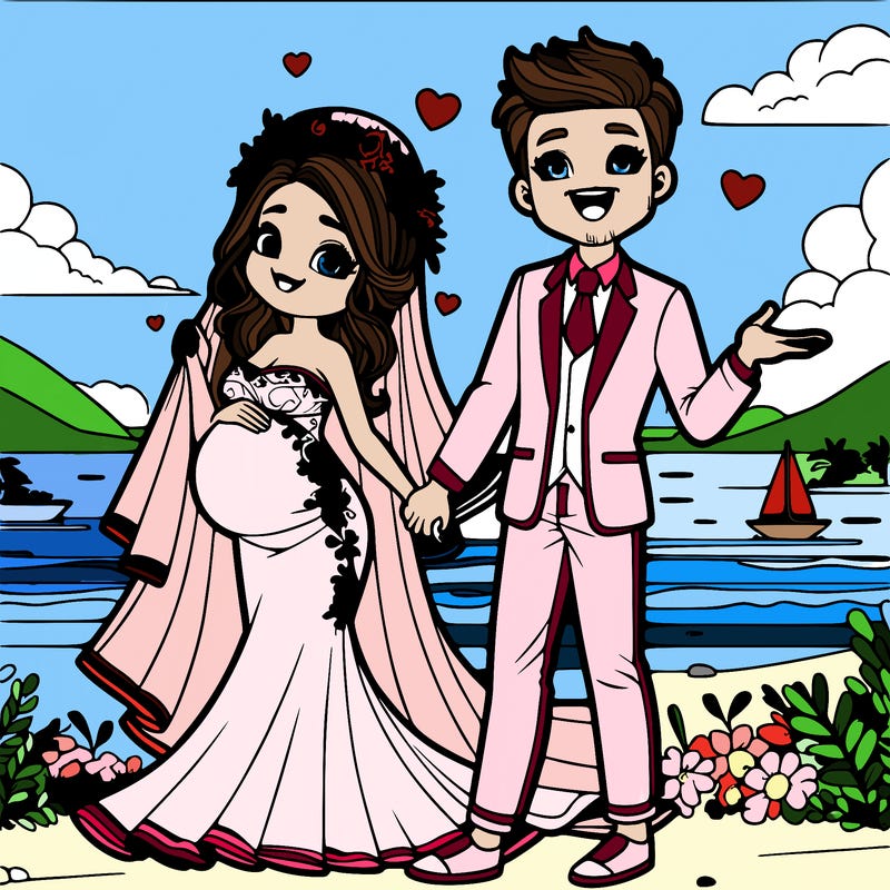 a pregnant girl who gets married to the most handsome man in the world on a beautiful beach
