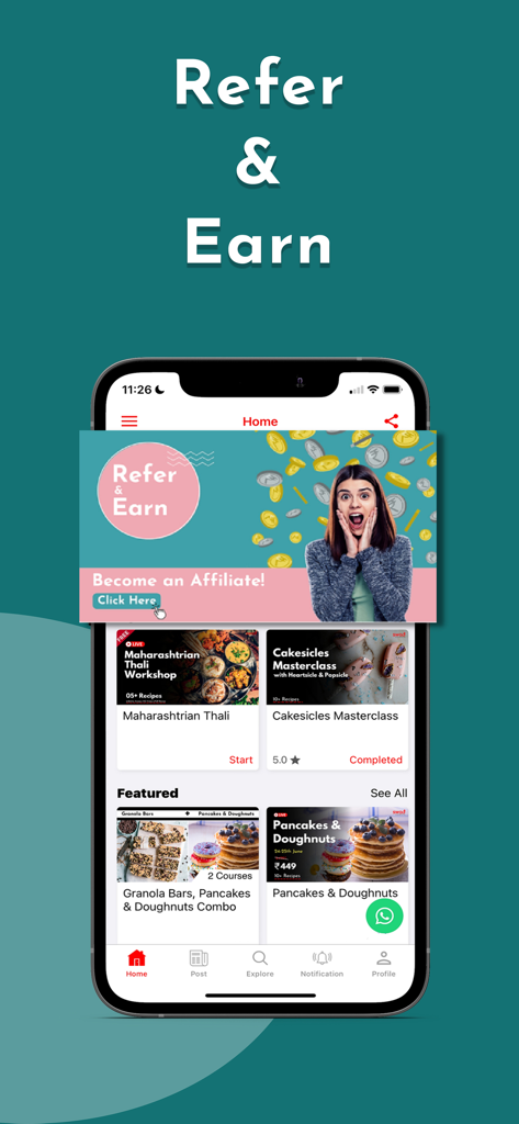 Swad Institute - Swad Institute app interface showing a refer and earn banner and culinary course listings