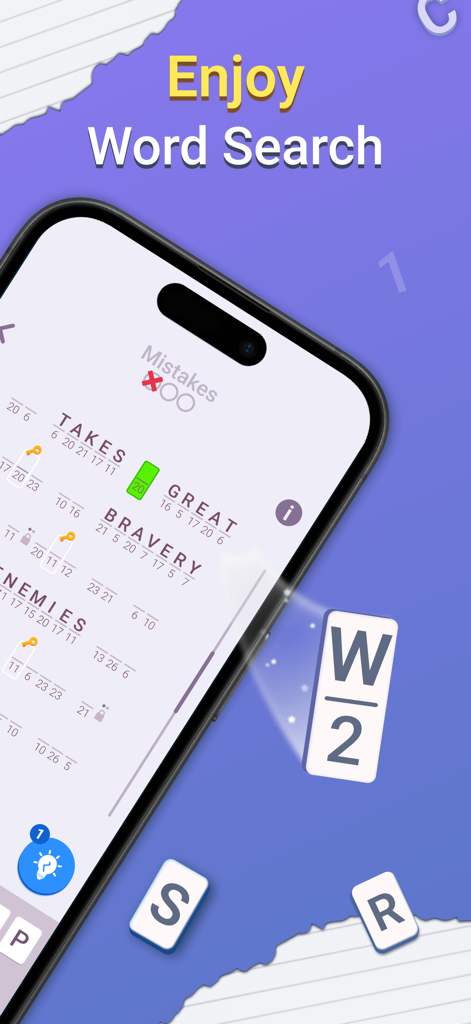 PlaySimple Cryptogram - Gameplay of PlaySimple Cryptogram showing a word search puzzle being decoded on a smartphone screen
