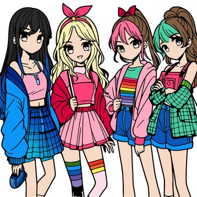 teen manga girls group of 4