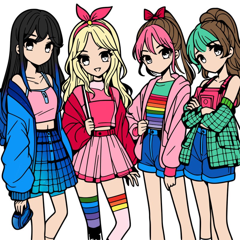 teen manga girls group of 4