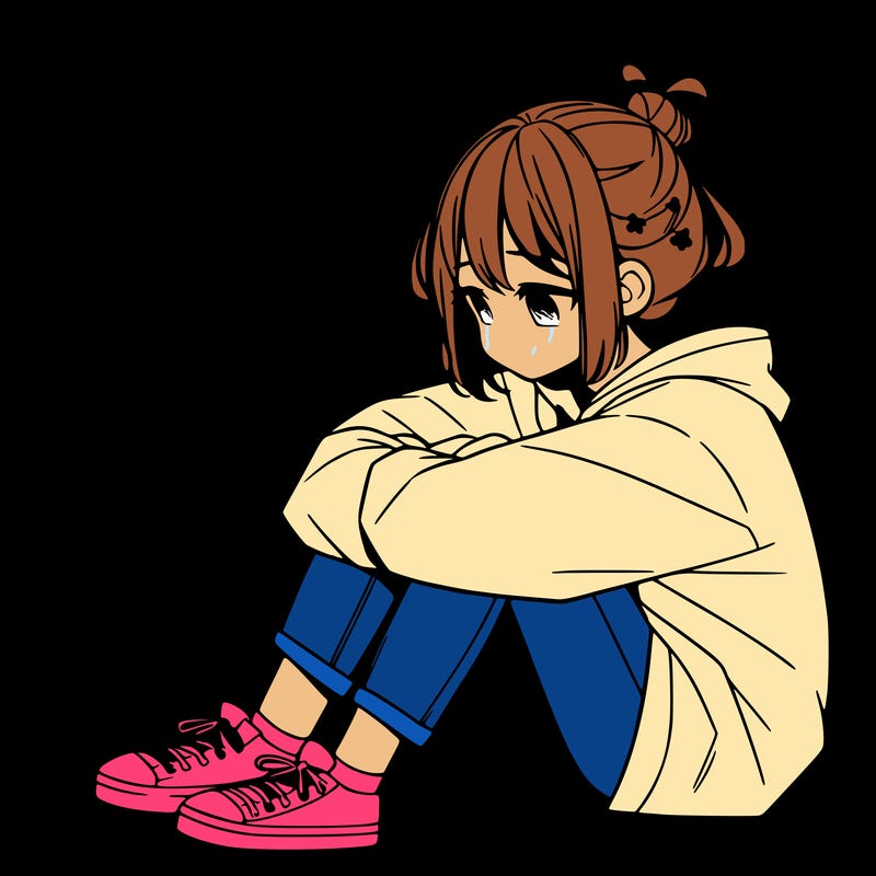 sad anime girl sitting alone