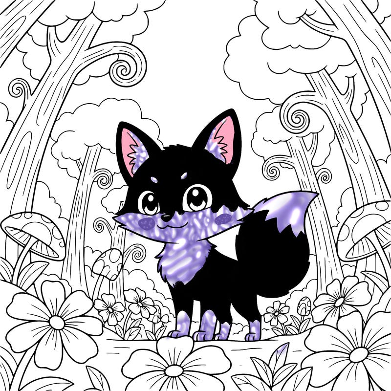 cute anime spirit fox in a pretty spirit forest