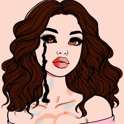 realistic girl with wavy hair and lips