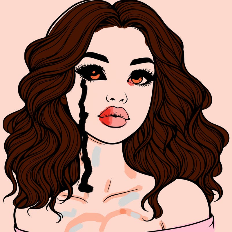 realistic girl with wavy hair and lips