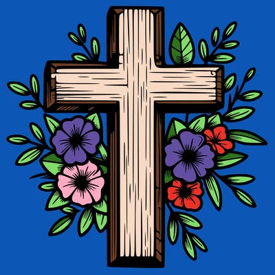 cross with flowers