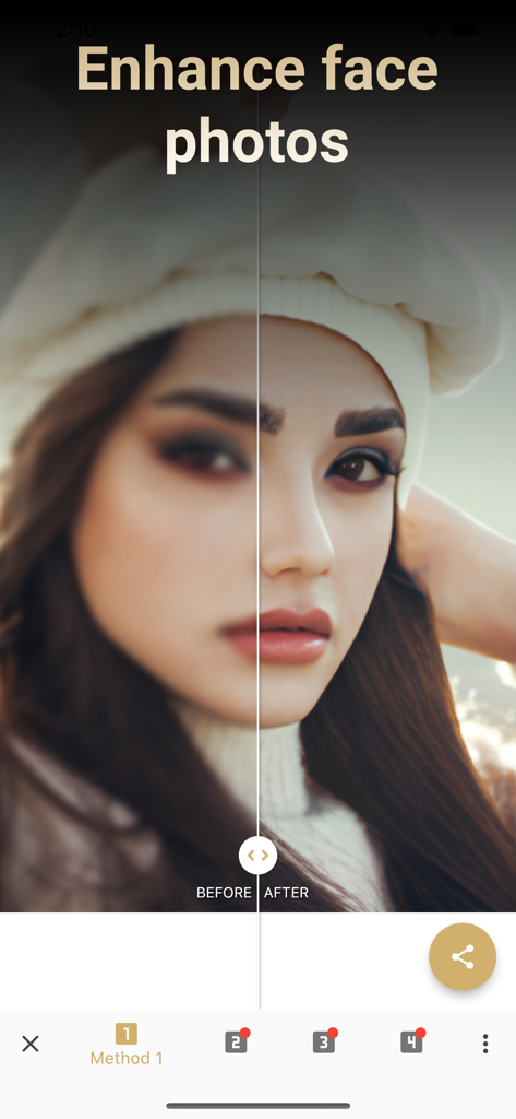 Before and after comparison of a blurry portrait photo enhanced to high resolution using AI