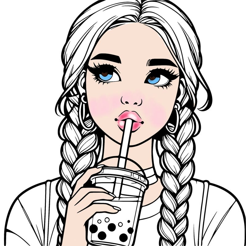 realistic girl with braided hair drinking boba