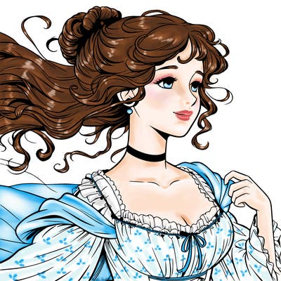 realistic regency girl with dress in the wind