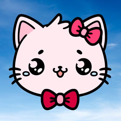 kawaii cat with a bow tie hanging from his ear