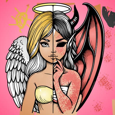 realistic angel half demon