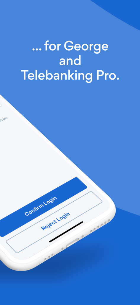 Interfaz de aplicación móvil que muestra botones para confirmar y rechazar el inicio de sesión para la autenticación de George y Telebanking Pro