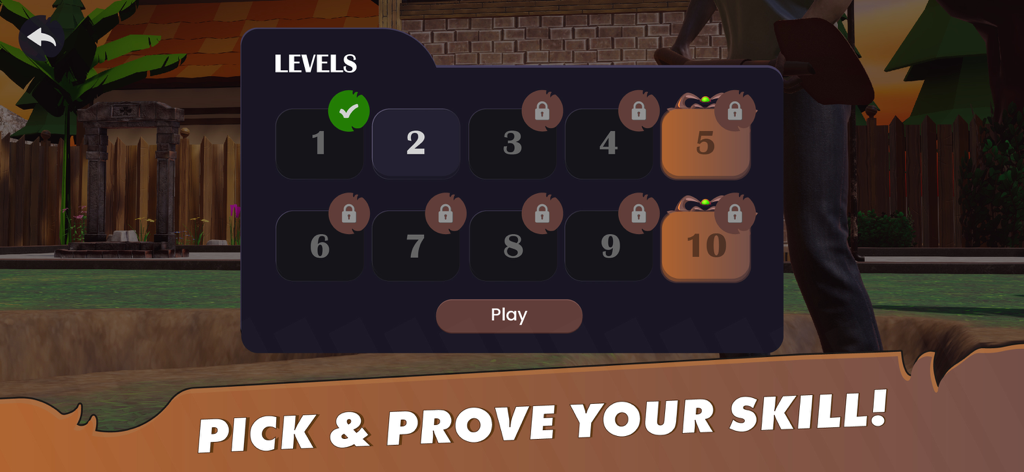 Treasure Core: Dig & Discover - Level selection menu in the Treasure Core game showing unlocked and locked stages