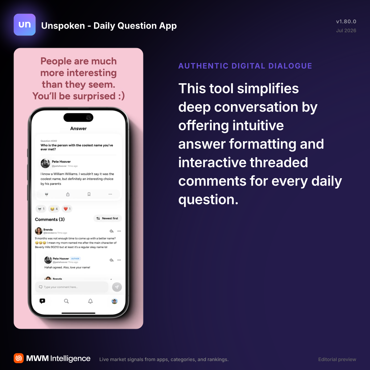 Unspoken - Daily Question App - Social Networking App | MWM