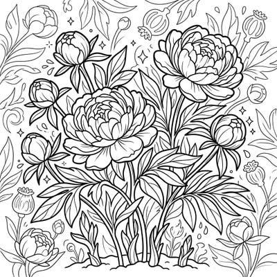 Discover the timeless elegance of herbaceous peonies with this captivating coloring page. Featuring a detailed bouquet of blooms and buds, it offers a delightful artistic escape for all skill levels.
