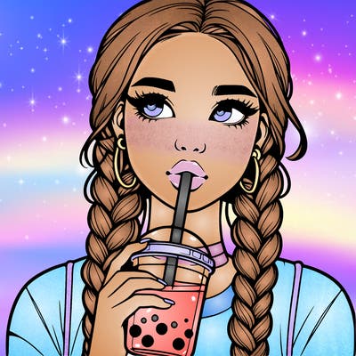 realistic girl with braided hair drinking boba