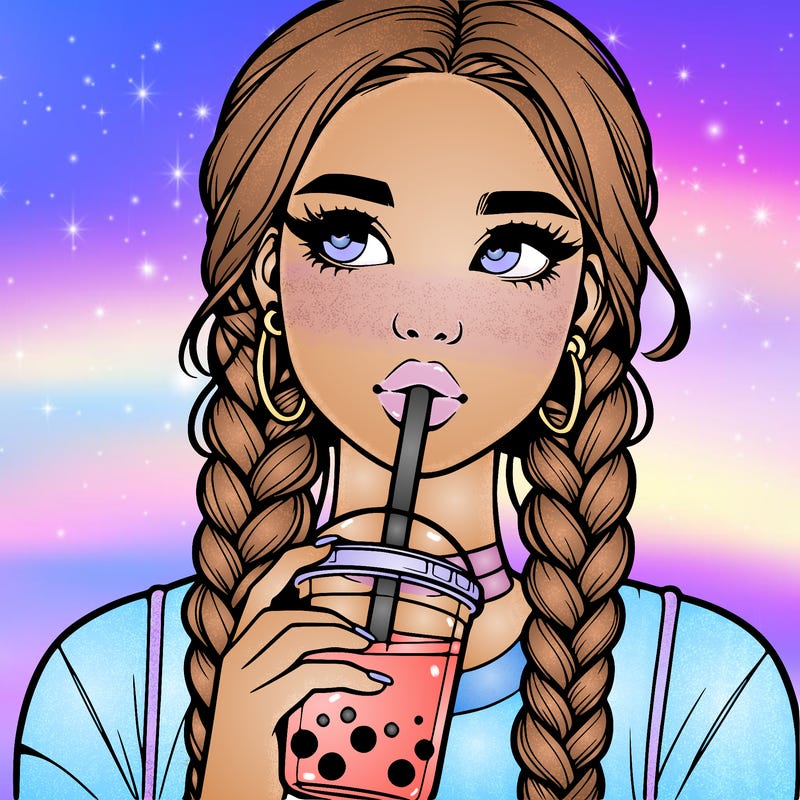 realistic girl with braided hair drinking boba