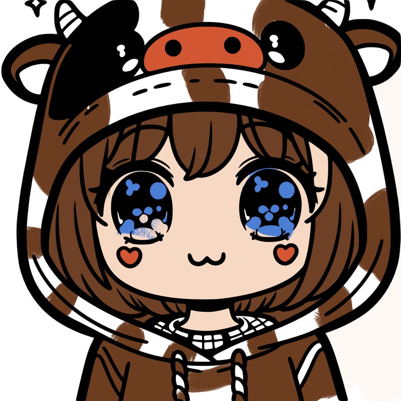 kawaii girl with cow hoodie