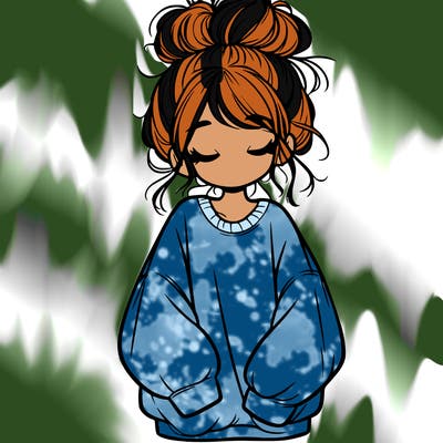 girl with baggy sweatshirt and messy bun