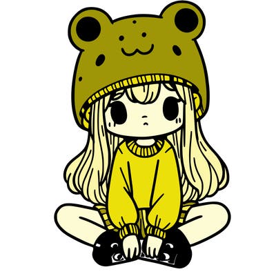 a girl wearing a frog hat and some frog socks