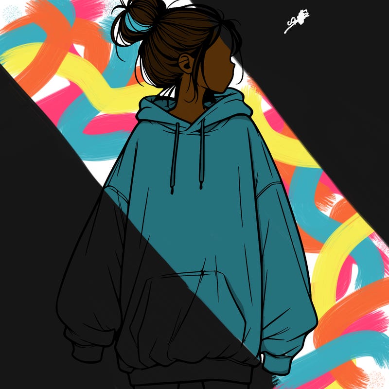realistic girl with a oversized sweatshirt on and a bun