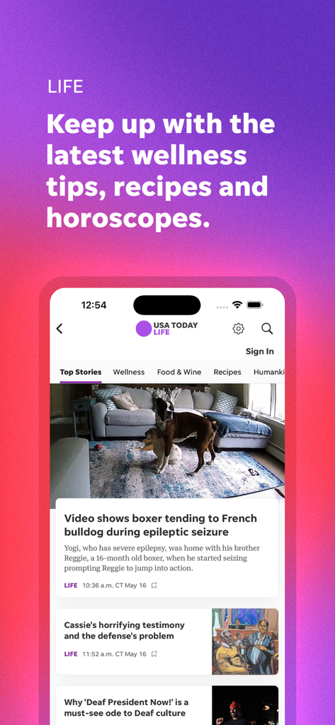 USA TODAY: US & Breaking News - USA TODAYアプリのライフセクション。ウェルネスのヒント、レシピ、ライフスタイル記事が掲載されています。
