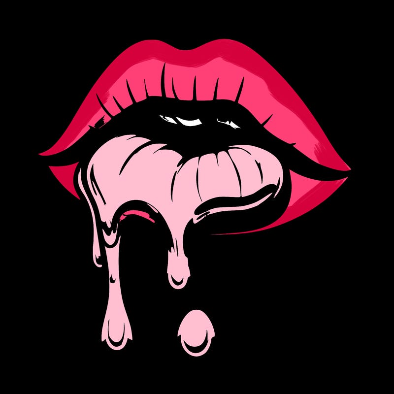 lips dripping pink liquid