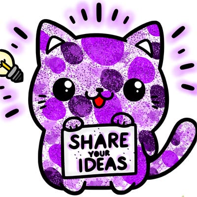 a cute cat saying share your ideas