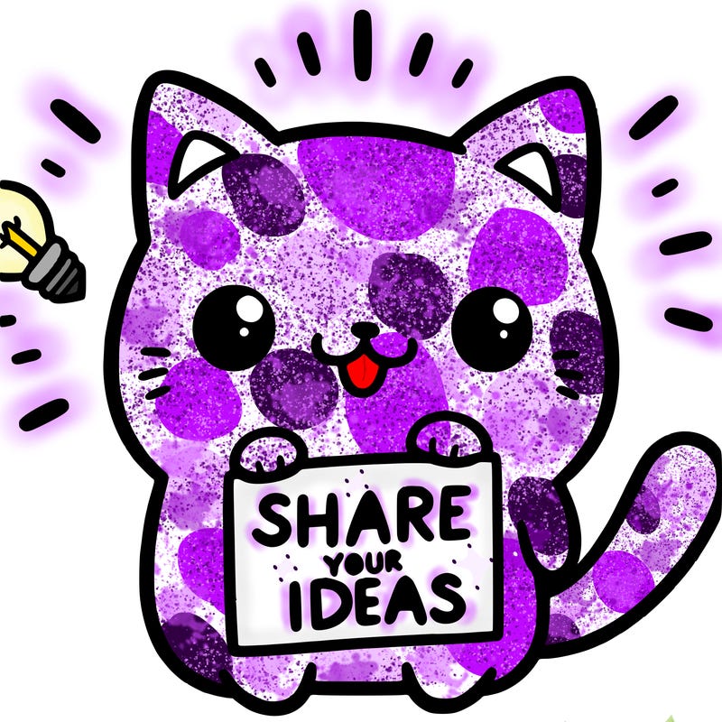 a cute cat saying share your ideas