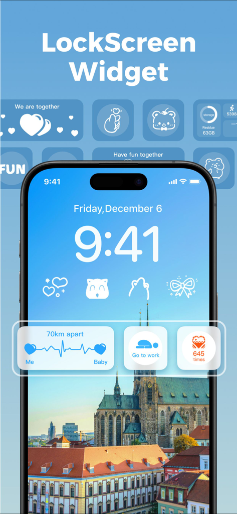 Sperrbildschirm des iPhones mit benutzerdefinierten ästhetischen Widgets und niedlichen Symbolen