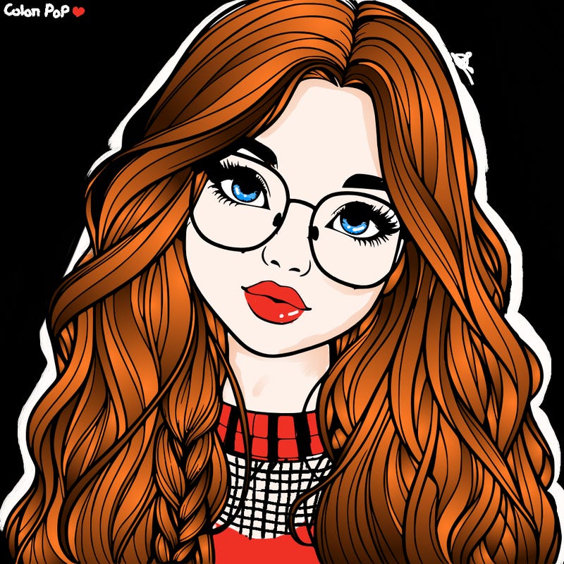 girl with long hair and freckles and glasses realistic