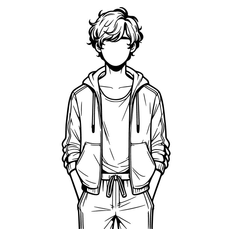 a guy with slightly wavy hair, a tank top, tracksuit bottoms, a hooded jacket and in realism